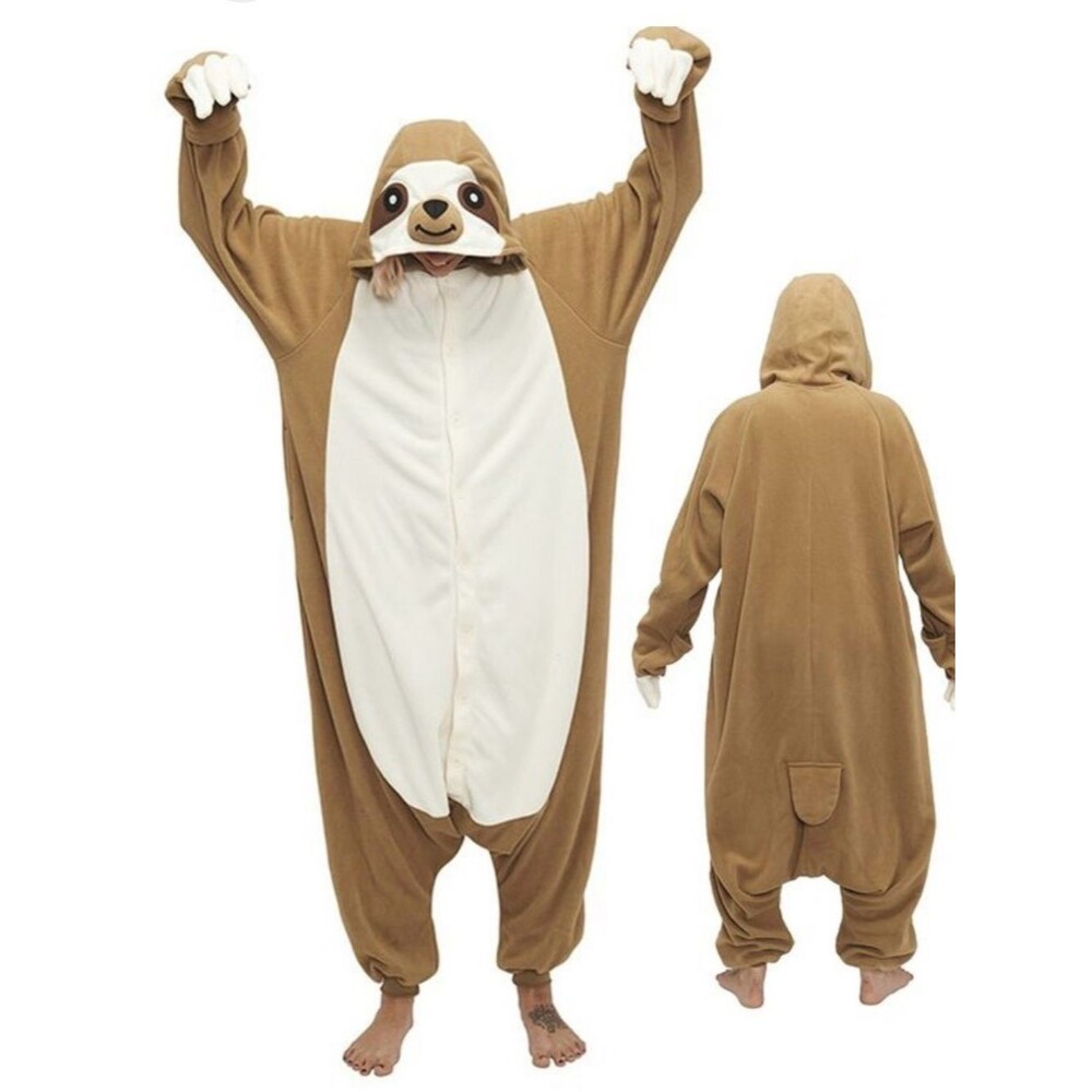 Brown Sloth Hooded Costume onsie - Cozy Plush Jumpsuit